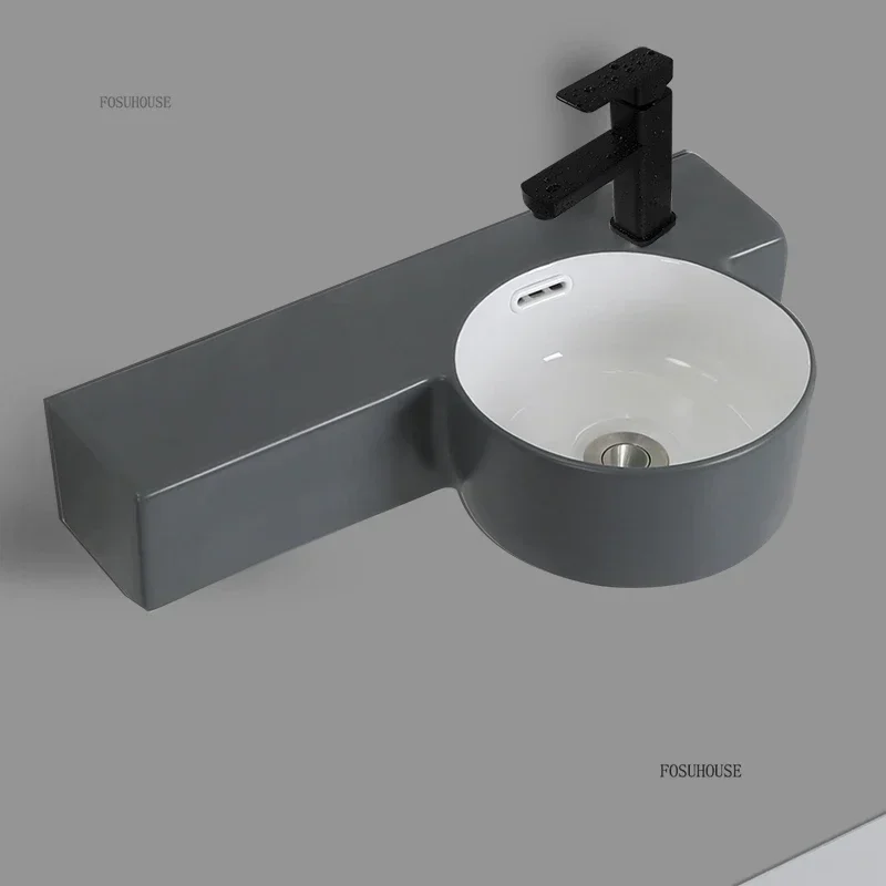 Bathroom Sink Ceramic Wash Basin Bathroom Fixture Simple Small Apartment Wall-mounted Narrow Side Home Mini Vessel Sink h