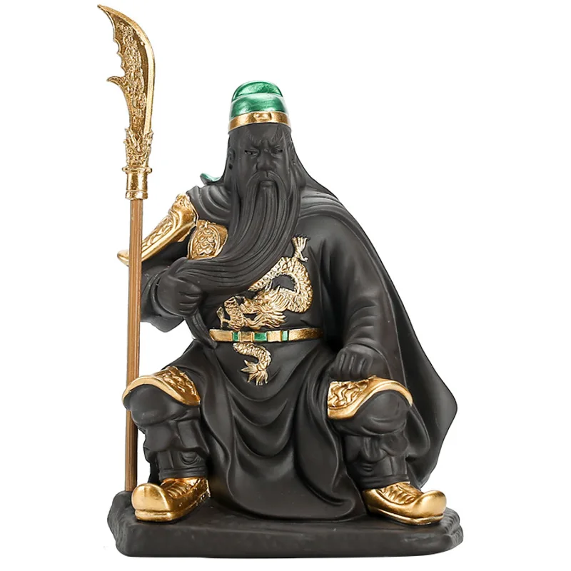 

Purple Sand Guan Gong God of War Ceramic Painted Guan Yu Modern Art Sculpture Home Decoration Tea Set Decoration Crafts