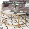 36in Modern Round Tempered Glass Accent Side Coffee Table for Living Room, Dining Room, Home Décor W/Satin Trim. Coffee Table 1