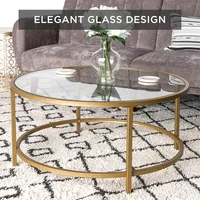 36in Modern Round Tempered Glass Accent Side Coffee Table for Living Room, Dining Room, Home Décor W/Satin Trim. Coffee Table 1