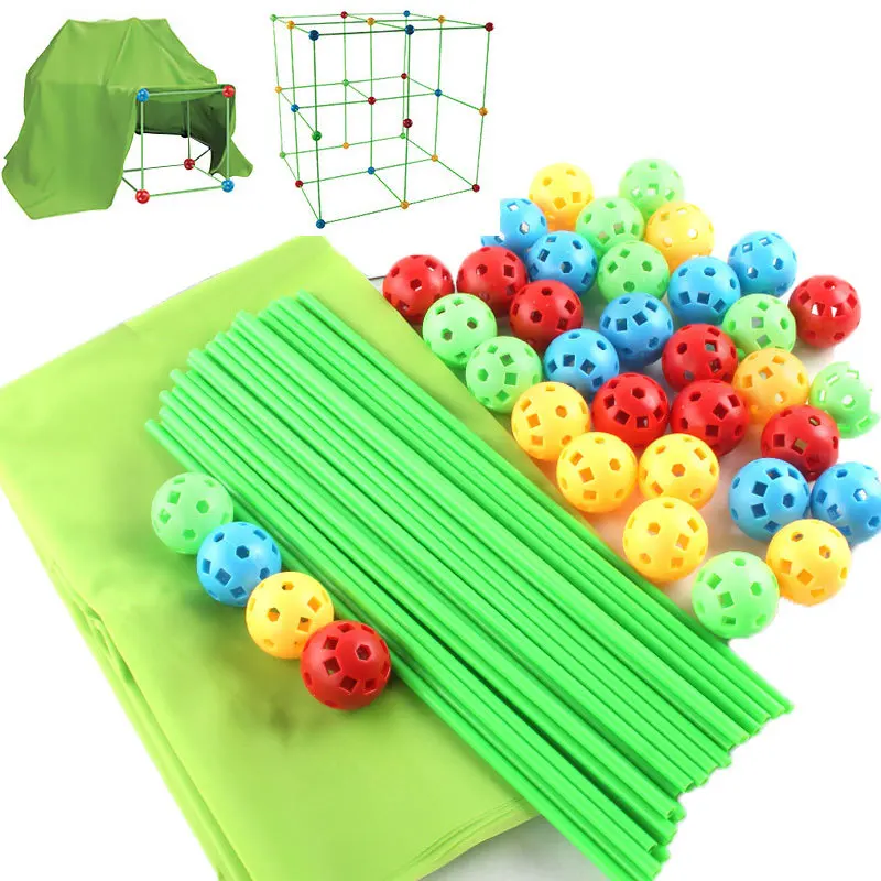 100 Sticks+55 Ball Fort Building Kit Creative BUILD BLOCK Children Educational Toys Games For Children Kids Toys