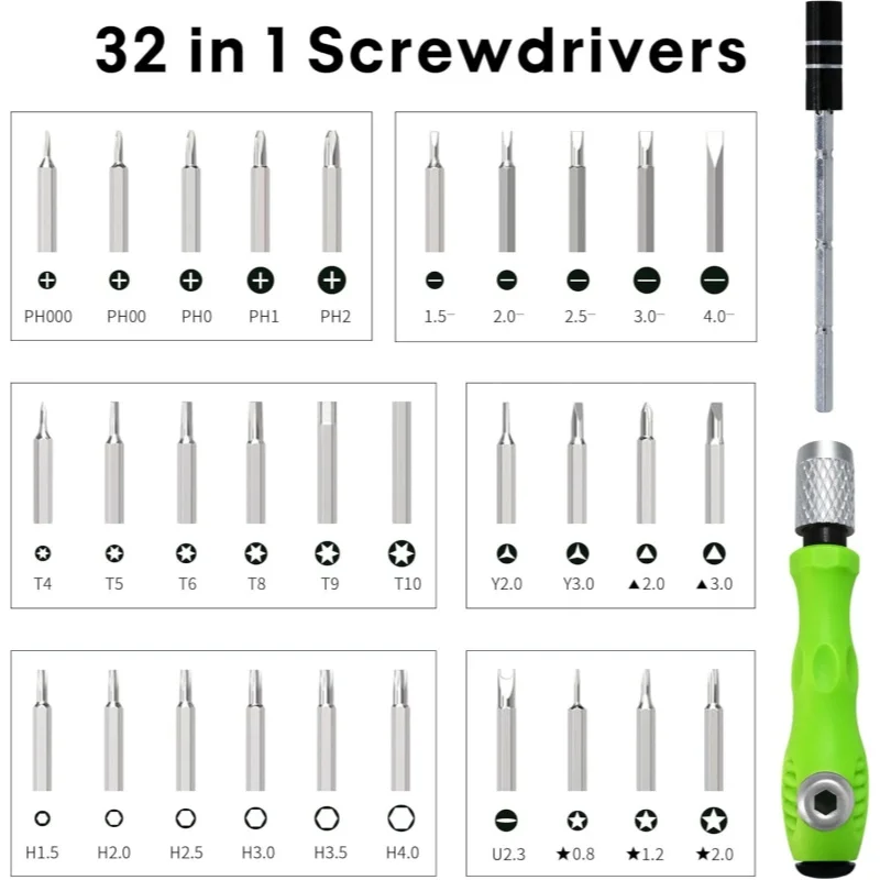Kit 32-en-1 Tournevis Précision Drone DJI - Vert/Vert Armée