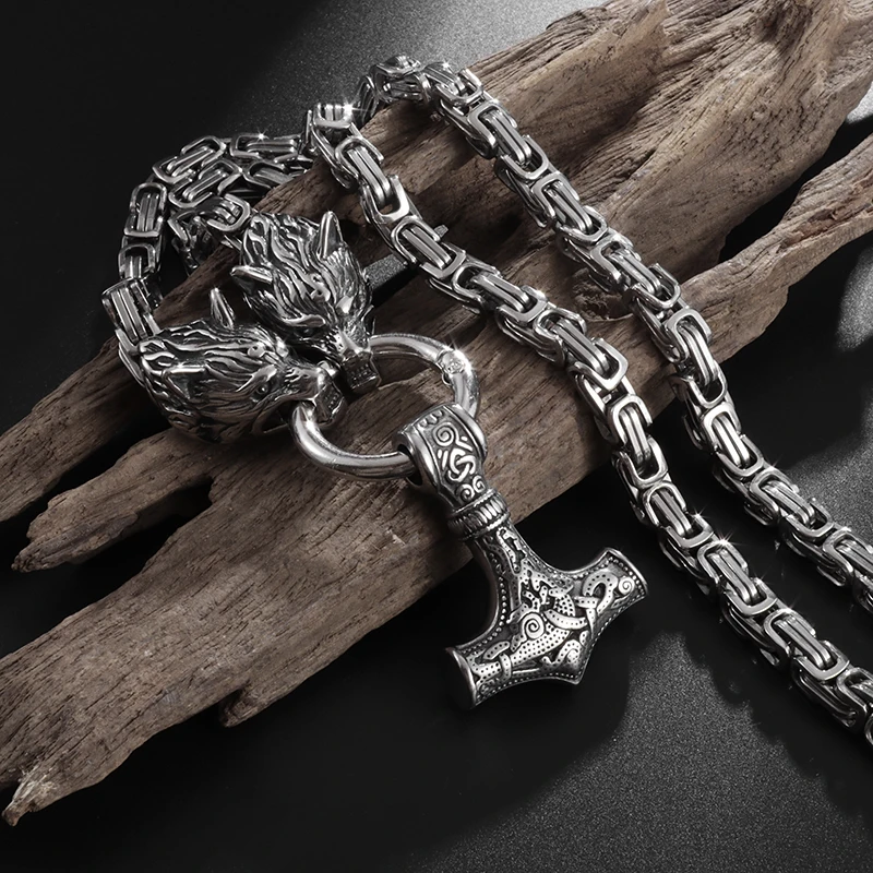 

Retro Stainless Steel Viking Celtic Thor's Hammer Pendant Necklace Men's Trendy Street Fashion Accessory Gift