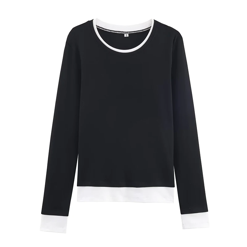 Women's Simple Style T-Shirts Spring Fashion Contrasting Colors Short T Shirts for Women Streetwear Long Sleeve Casual Tops