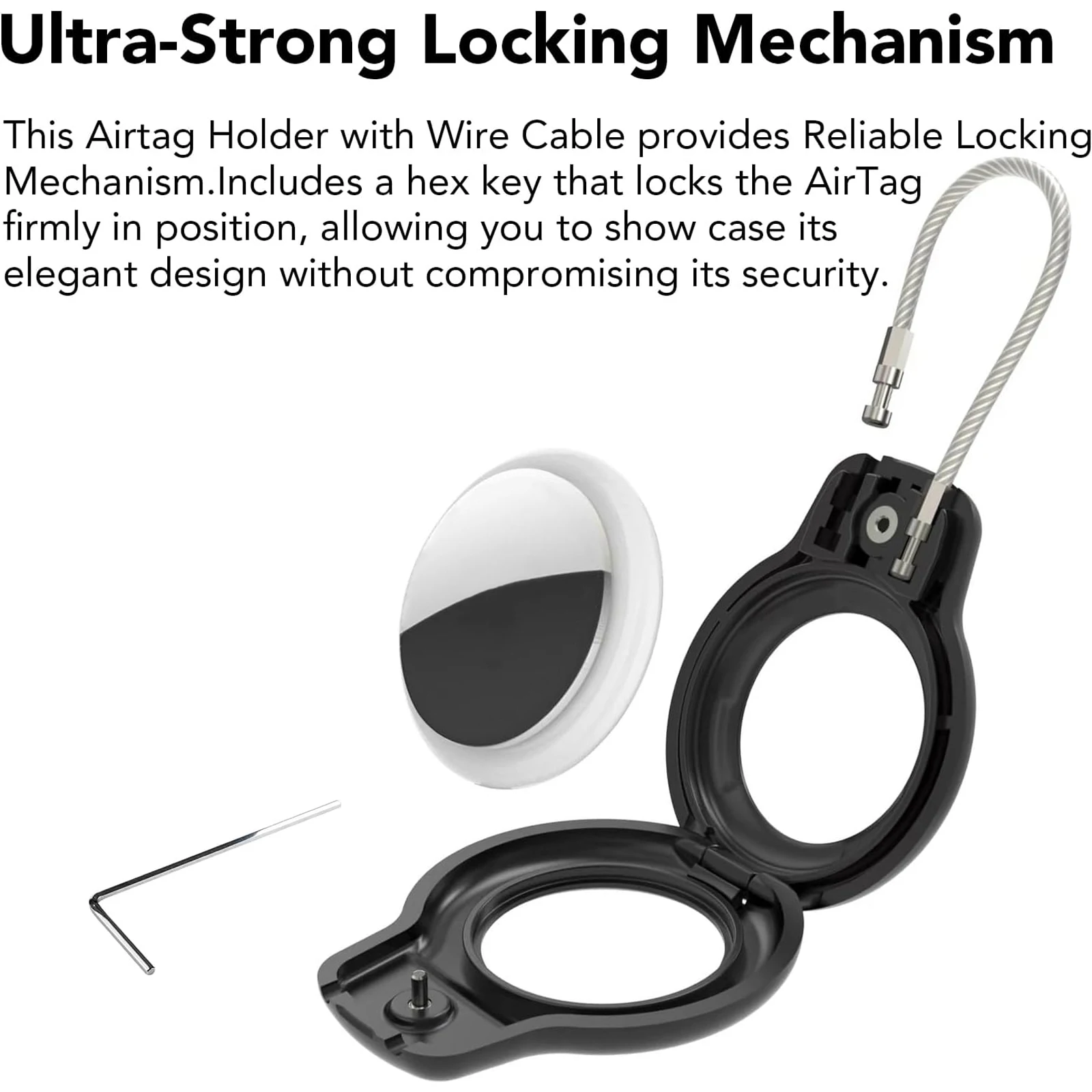 Secure AirTag Holder with Wire Cable for Keys, Pets, and Luggage