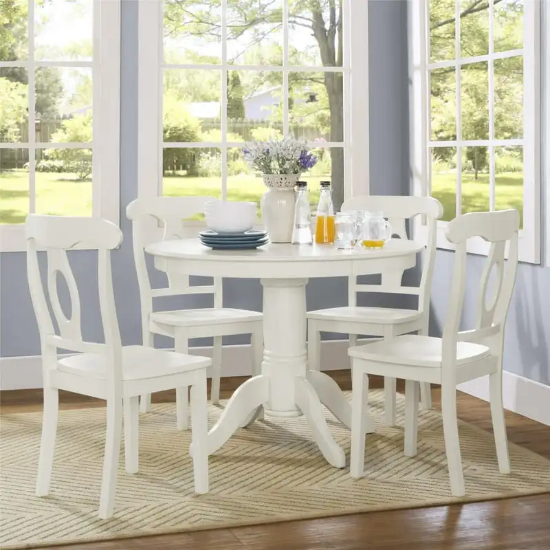 

5-Piece Traditional Pedestal Dining Set, White