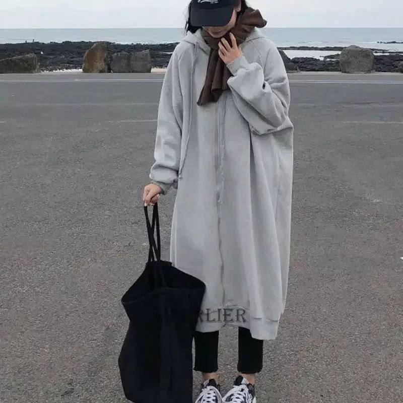 Oversized 150kg Women Trench Coat Casual Women's Long Outerwear Loose Fleece Overcoat Winter Warm Streetwear Trench Coat Hoodies