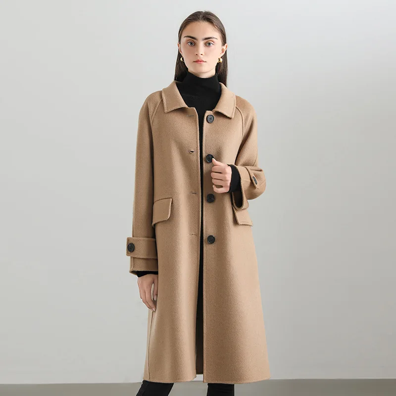 2023 Winter New Women Double-Sided Wool Overcoat Female Long Temperament Fashionable Woolen Outwear Solid Color Casual Outcoat