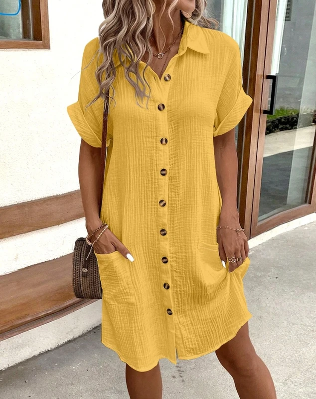Vintage Women Solid Mini Dress Summer Fashion V-neck Three