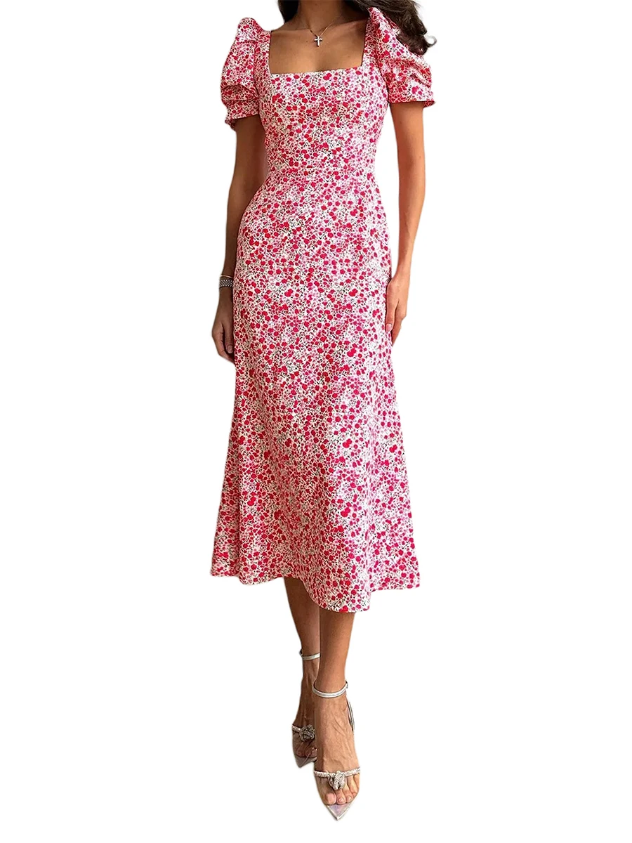 

Women s V-Neck Polka Dot Maxi Dress Vintage Short Sleeve Summer Dress Elegant Flowy Dress