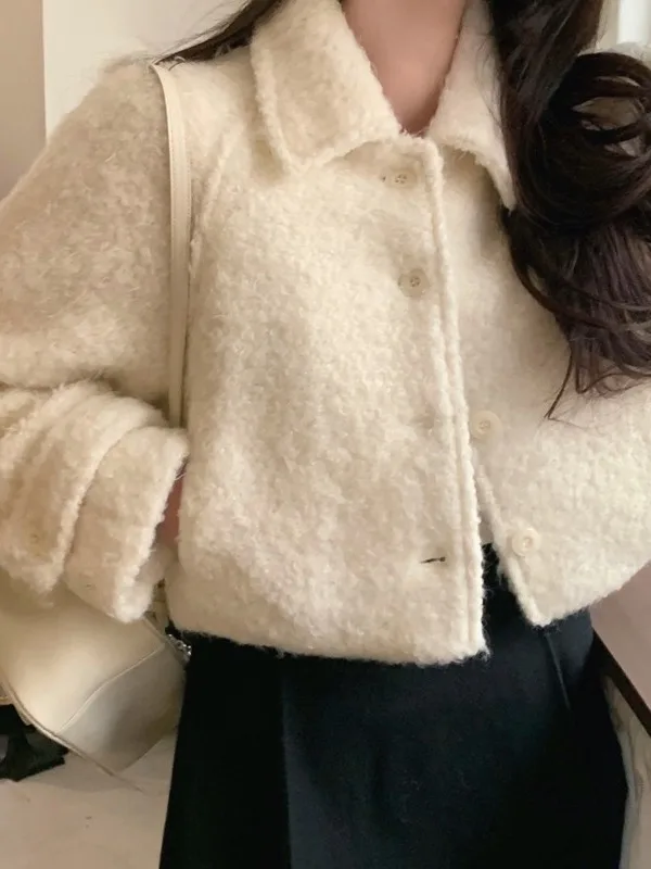 Thiened Soft Cozy Flip Collar Women's Outerwear Autumn 2025 Trendy Loose Top Single Button Design Commute Sle Long Sve