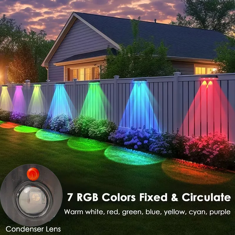 1-2Pcs 태양광 울타리 조명 태양열 구동 LED 데크 조명 색상 변경 울타리 기둥 발코니용 방수 야외 조명