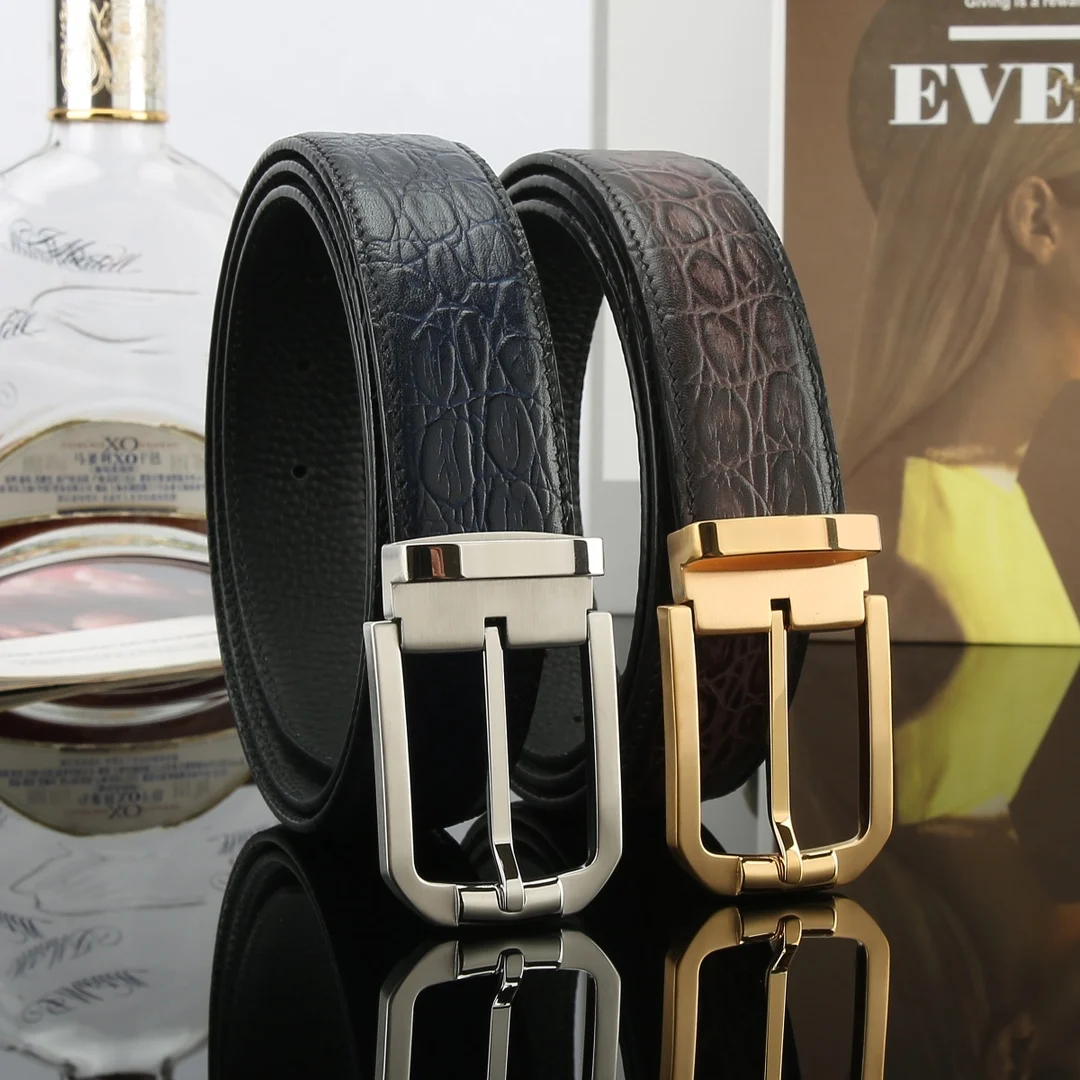 

Men's Real Leather Belt Stainless Steel Buckle Double-sided Use Of Cow Belt Suitable For Business And Leisure Wear GK08