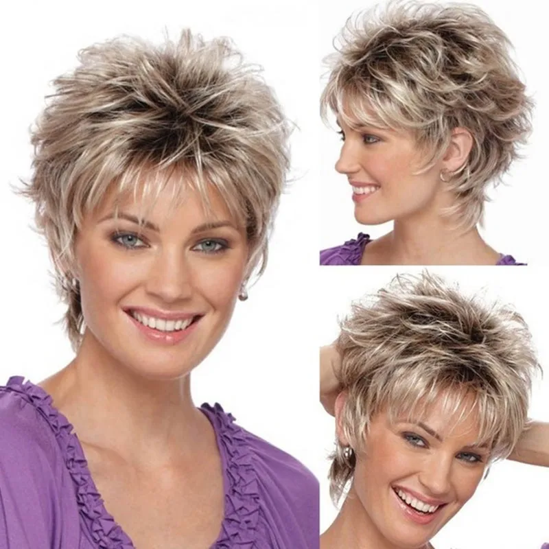 JOY&BEAUTY 12 inch Short Ombre Blonde Wig Synthetic Bob Straight Hair With Bangs Women Natural Daily Wear Wig