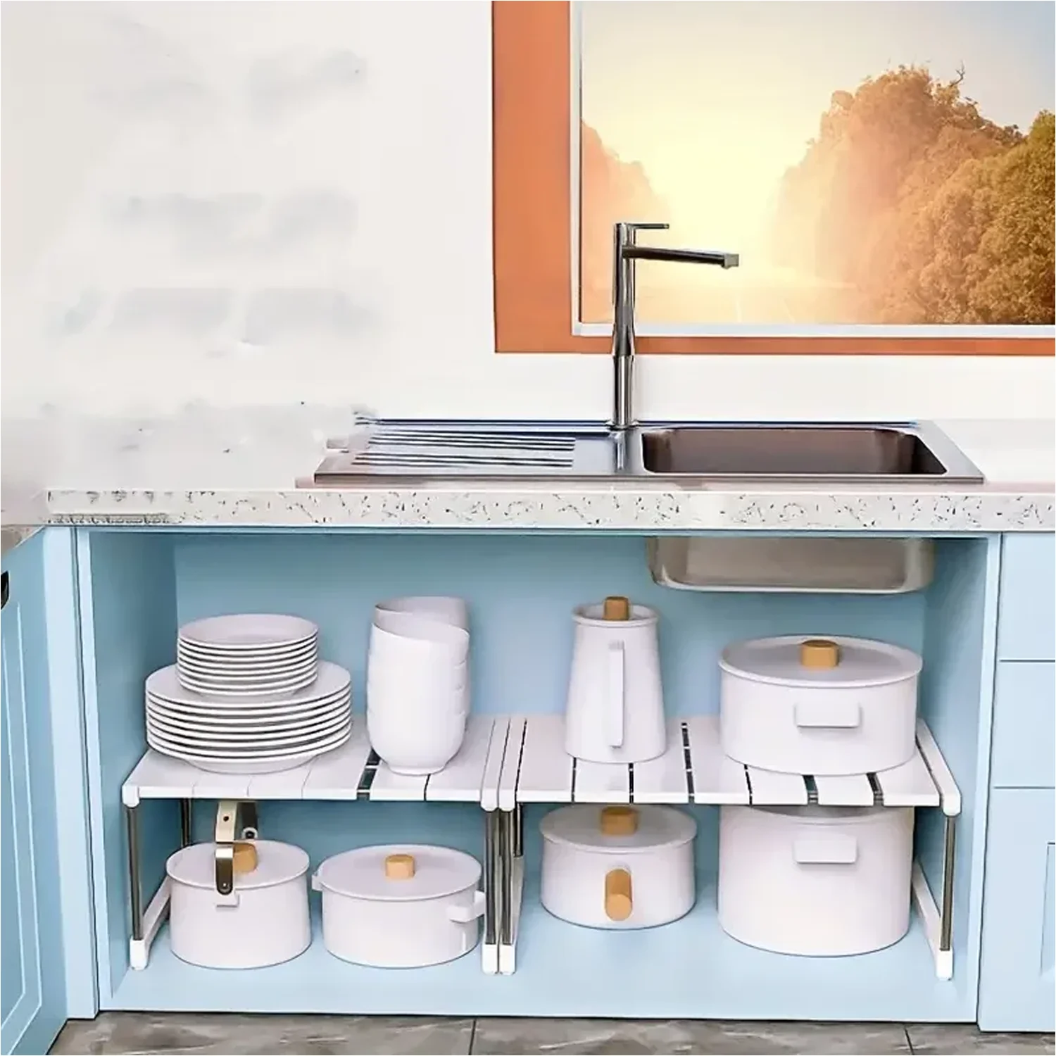 Stackable Storage Rack Wardrobe Layered Partition Rack Closet Sorting Shelves Telescopic Sink Holder Wardrobe Clothing Organizer Kitchen Storage Rack Kitchen Organizer Clothing Organizer