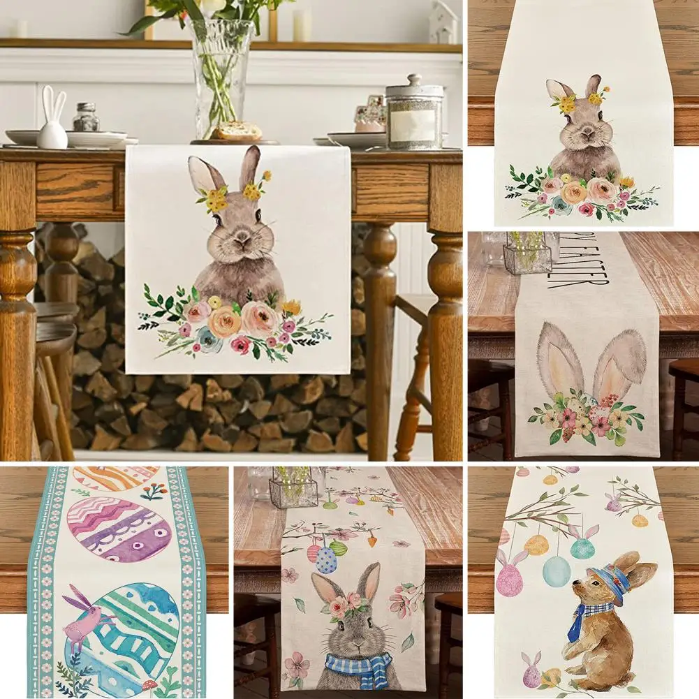 

Table Flag Easter Table Runner with Rabbit Pattern Happy Easter Egg Bunny Decoration for Home Holiday Wedding Gatherings Holiday