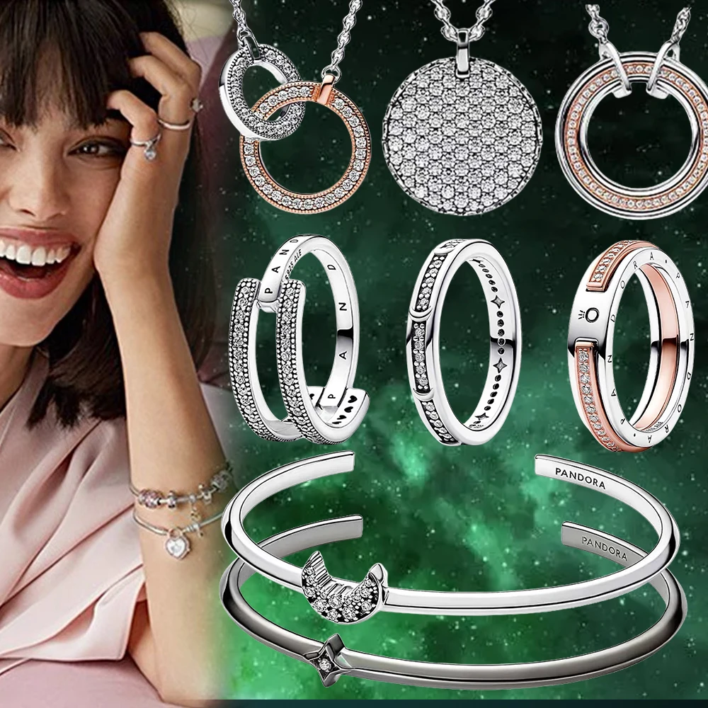 

Authentic 925 Sterling Silver Signature Jewelry Original Ring Earrings Necklace Pandora Bracelet Women's Gift Fashion Jewelry De