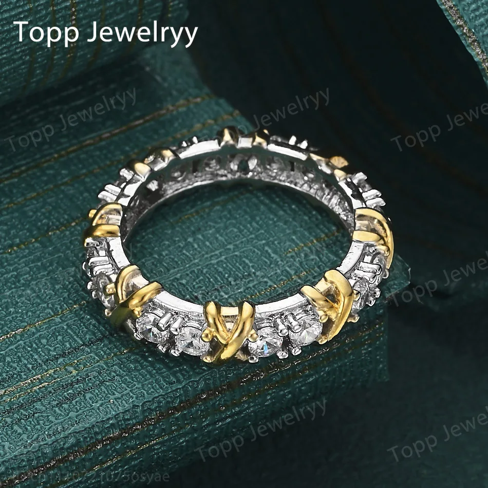 925 Sterling Silwer 18K Goud Blink Sirkoon Ring - syhoek