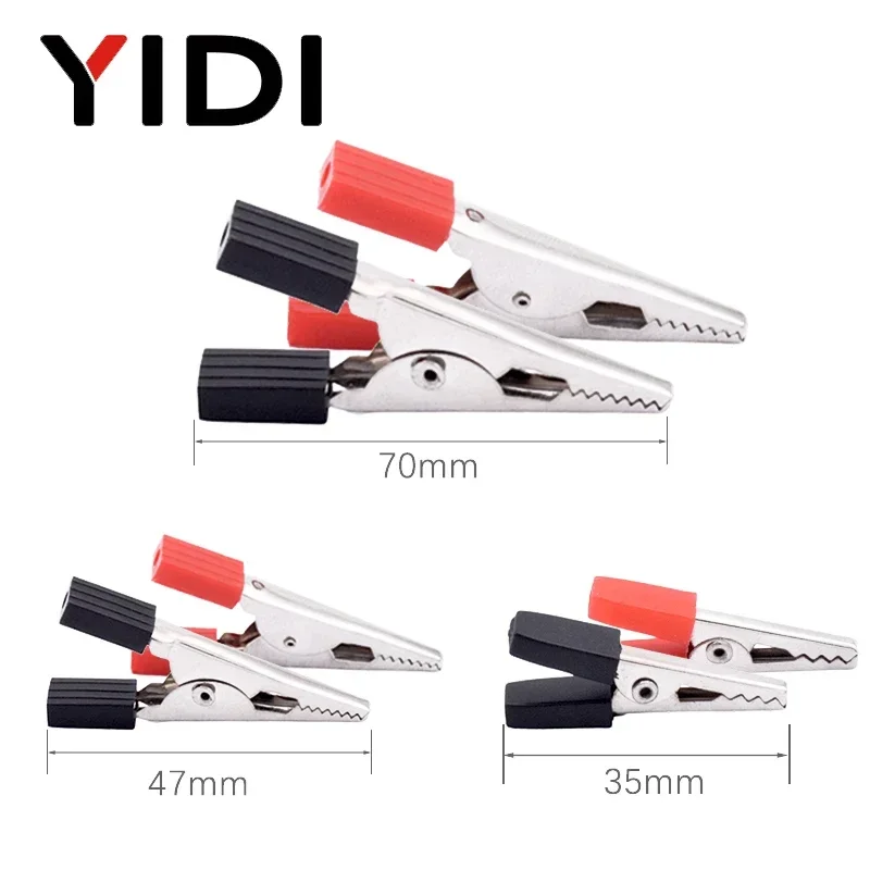 Alligator Clips Insulated 35mm 47mm 70mm Cable Battery Red Black Plastic Handle Metal Test 10pcs