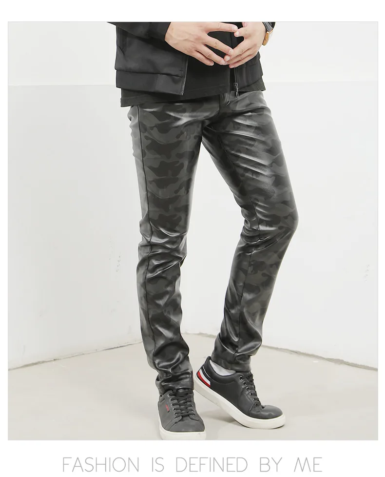 Description Picture 6 of itemMen's Leather Pants Straight Fit Elastic PU Leather Trousers Motorcycle Pants