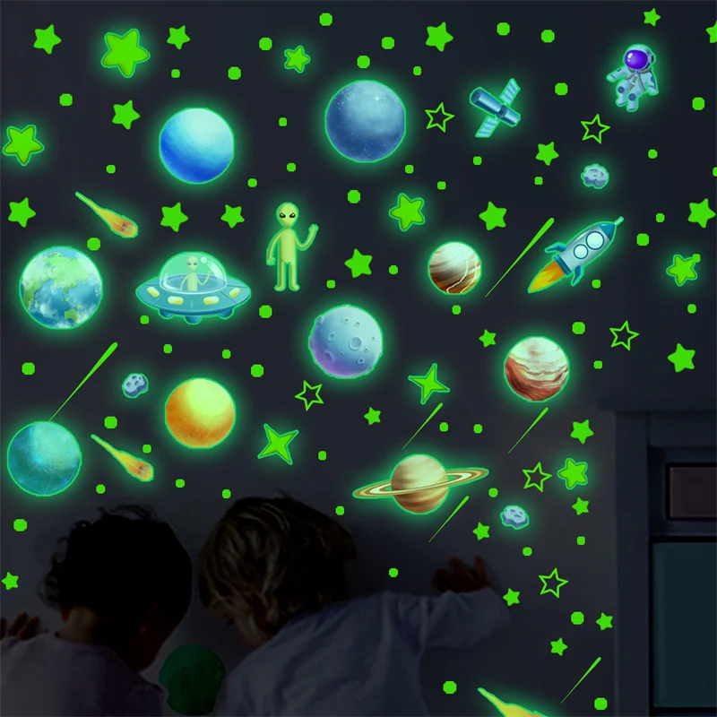 Glowing Stickers Astronaut Decals Glow In The Dark Space Planet Star Wall Sticker Child Room Decoration Self Adhesive Luminous