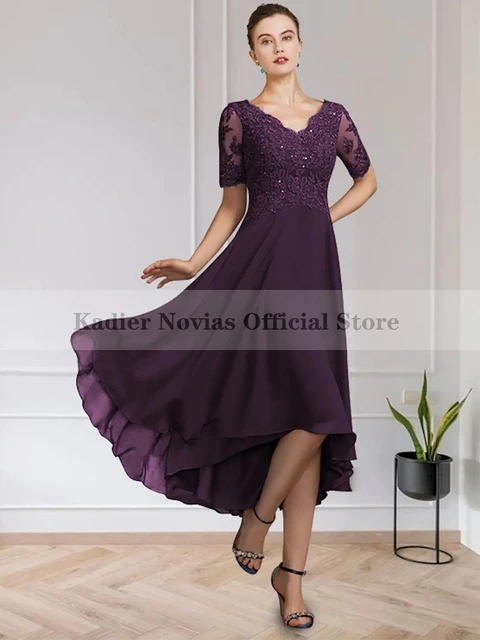 A Line High Low Purple Mother of the Bride Dresses 2024 for Weddings with  Sleeves Vestido Invitada Boda 2022 Wedding Party Dress - AliExpress