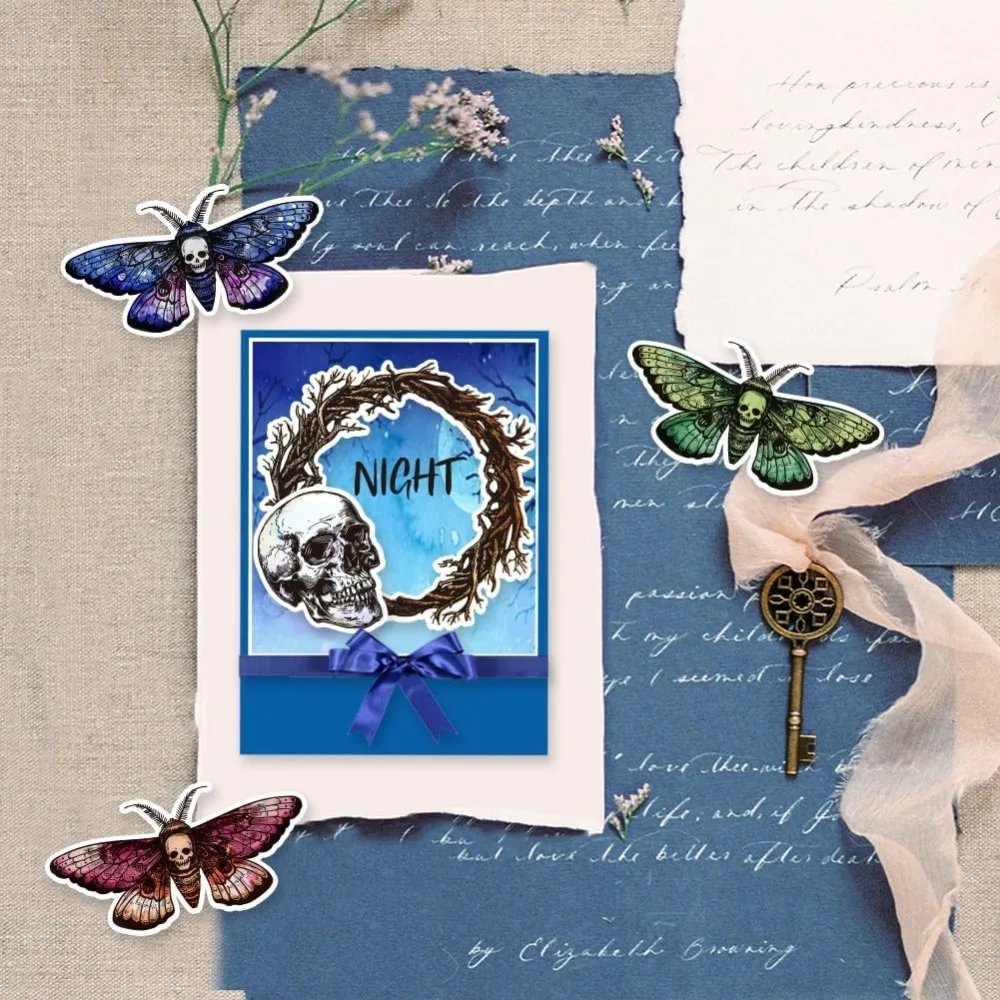 1pc Gothic Moth Clear Silicone Stamps for DIY Card Making Wreath Corner Frame Silicone Transparent Seal Skeleton Clear Stamps clear stamps,clear rubber stamps