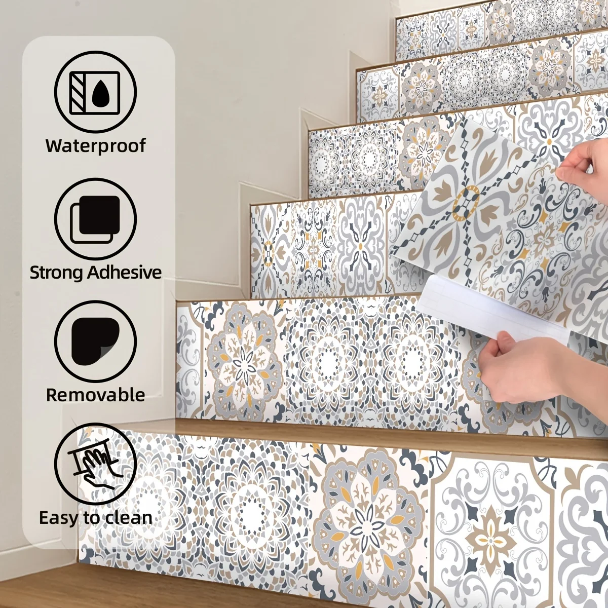 1 volume bohemian print staircase stickers self-adhesive waterproof home decor wallpaper living room bedroom study removable thi