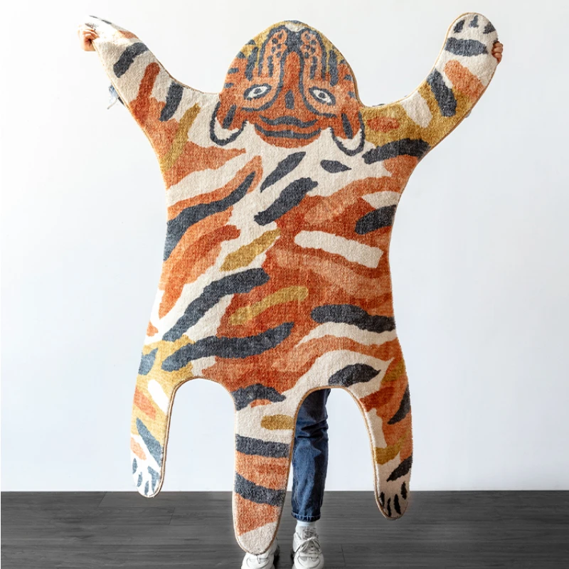 Tiger Carpet Livingroom Leopard Cartoon IG Special-shaped Children\'s Bedroom Plush Rug Large Area Home Decor Bedside Fluffy Mat