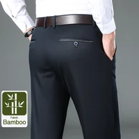 Bamboo Fiber Men's Business Casual Pants Classic Straight Soft Stretch Solid Color Formal Office Trousers Male Black Blue Khaki