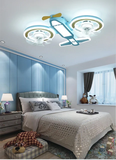 ヘリコプター型シーリングファンライト｜ブルー・三色切替LED｜子供