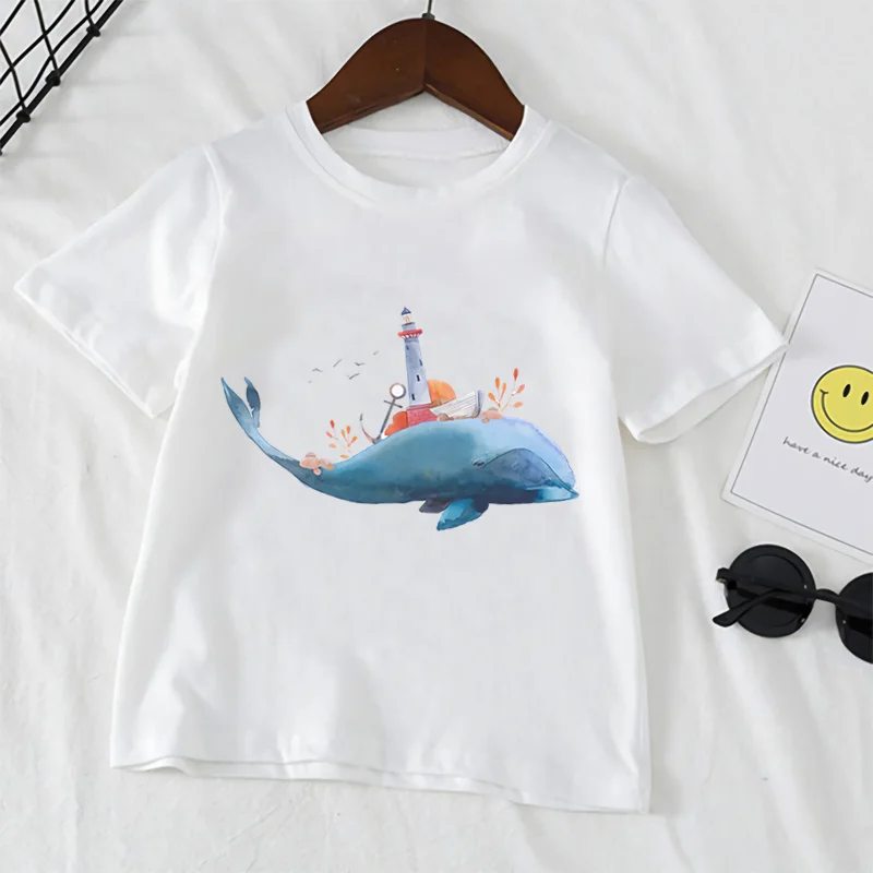 Tshirt Per Ragazzi/Ragazze Divertente Balena Delfino Vita Marina Stampa Grafica Tshirt Carino Abbigliamento Per Bambini Abbigliamento Estivo Per Ragaz