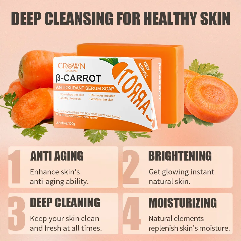 Lightening Carrot Soap for Skin Handmade Natural Bar Soap for Face and Body Whitening Oil Control Brightens Skin Shrink Pore 4