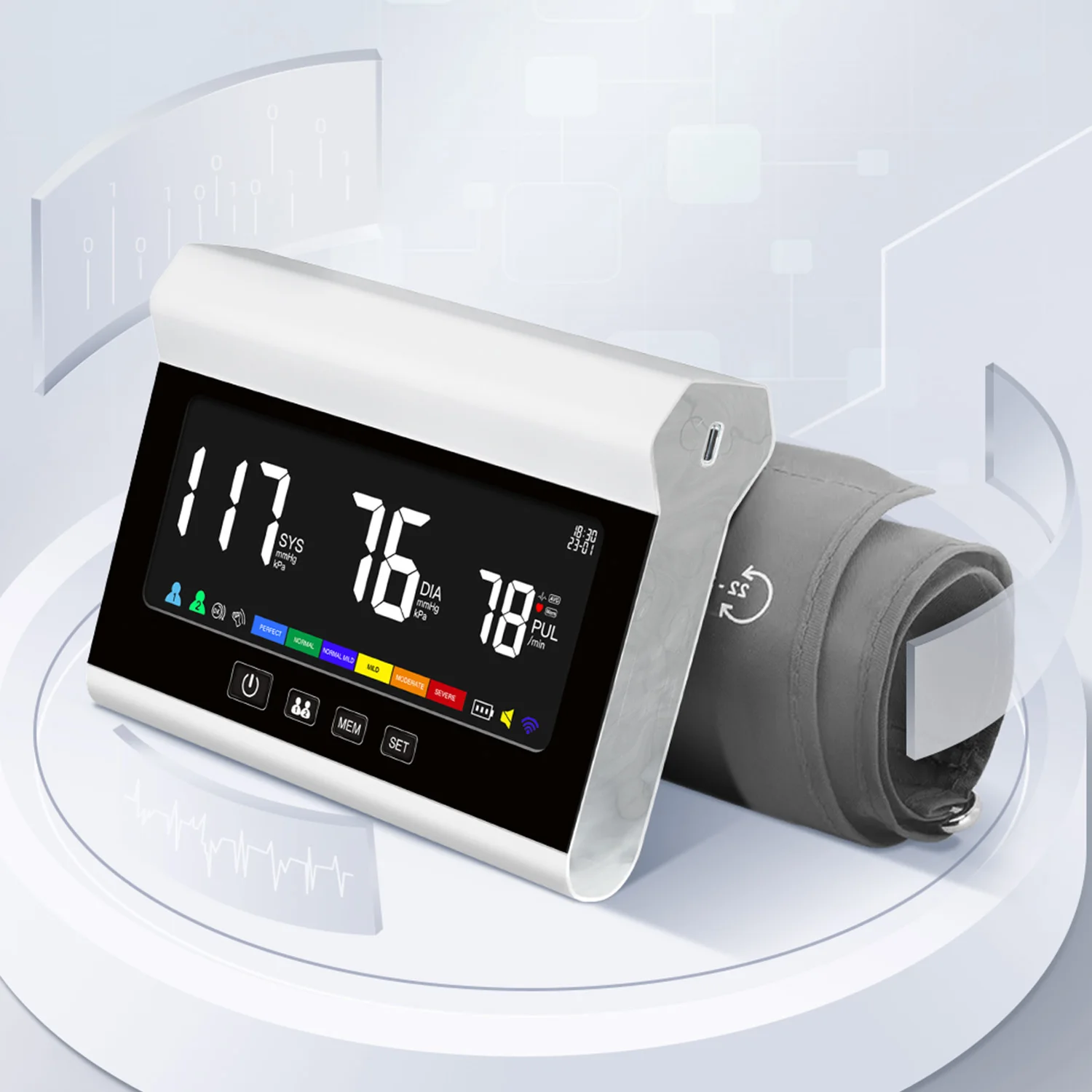 Voice Digital Blood Pressure Monitor Large Screen Rechargeable Automatic Tonometer Arm Sphygmomanometer Heart Rate Pulse Meters