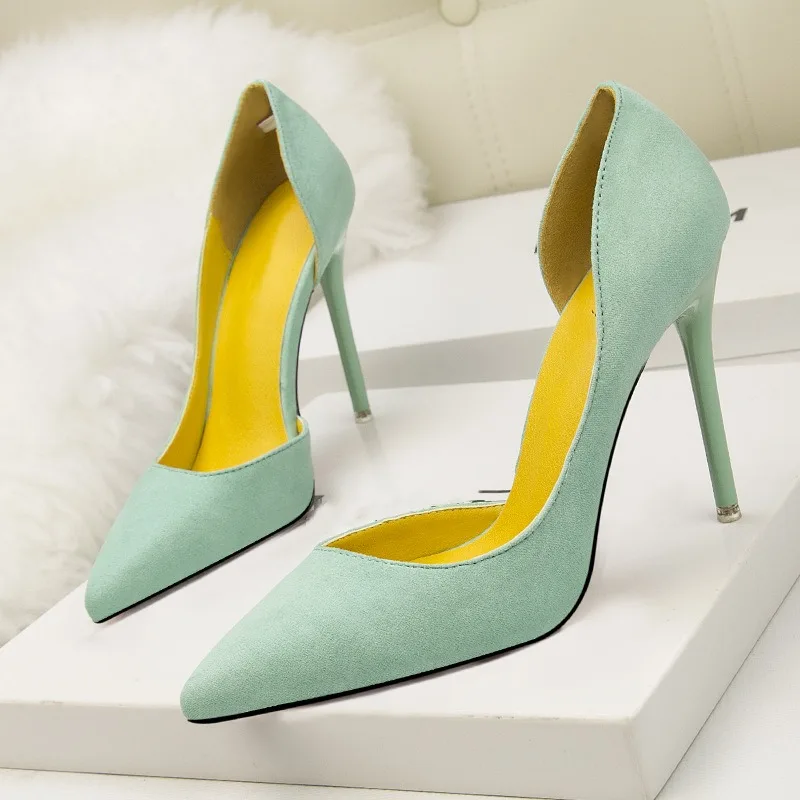 2025 New Woman Pumps Suede High Heels Ladies Pointed Toe Office Stiletto Women Shoes Party Heels 10 cm Hollow Female Shoes Sexy 4