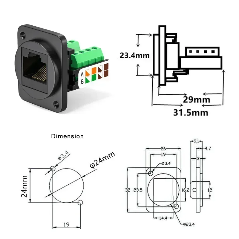 Premium RJ45 Network Cable Panel Socket - Solderless Metal Shielded Extender Connector