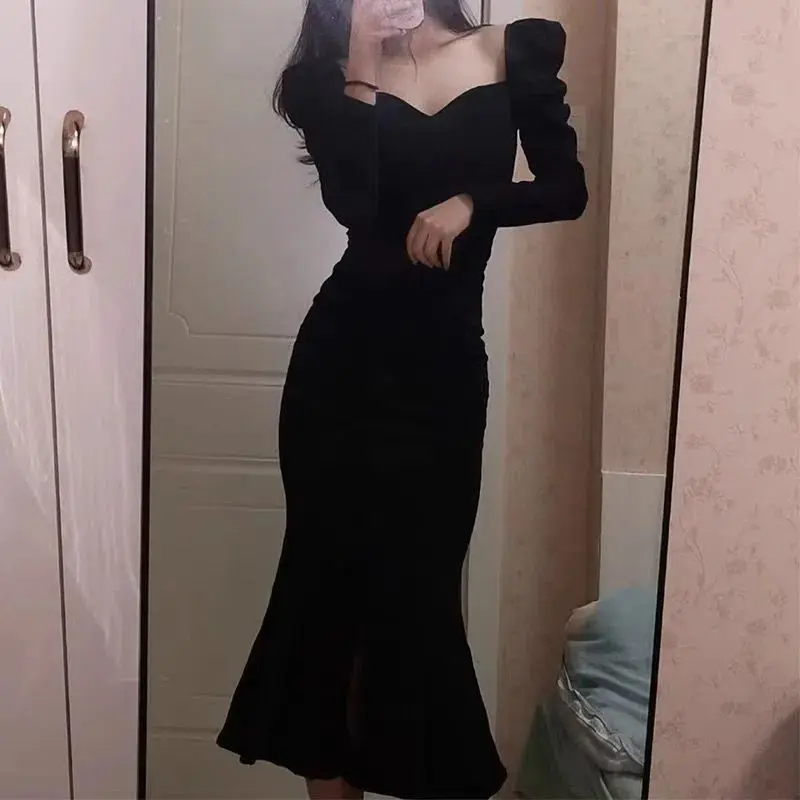 

2023 Autumn New Black Dress Long Women's Dress