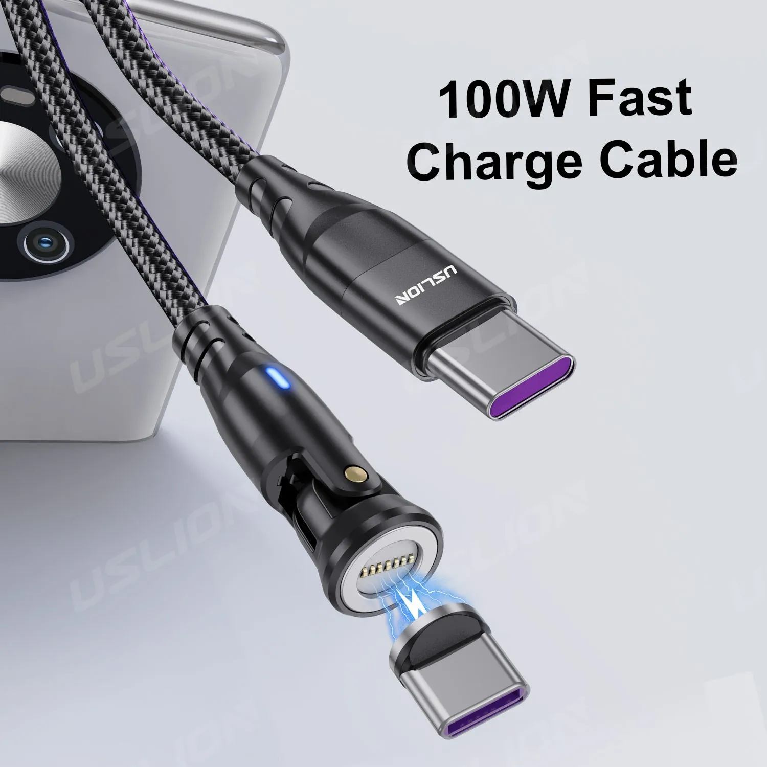 USLION PD100W Magnetic Charging Cable Laptop Data Transfer Cable Tablet Type C Fast Charging Cable For Xiaomi Samsung Redmi