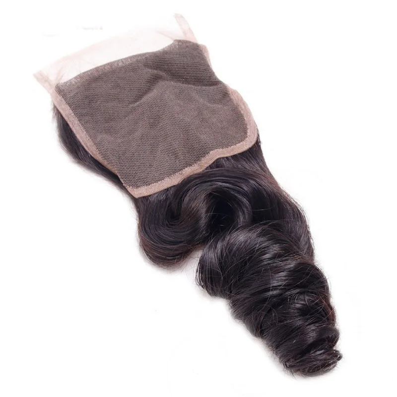 Loose Wave 4x4 Lace Frontal Human Hair Natural Color Brazilian Virgin Hair Transparent Lace Closure For Women Pre-Plucked