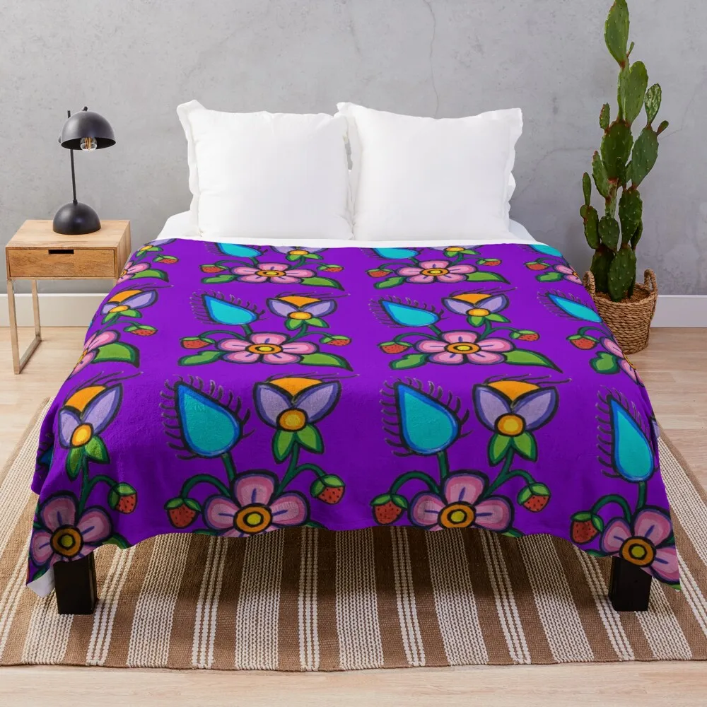 

Strawberry Bloom on Purple Throw Blanket Vintage Blanket