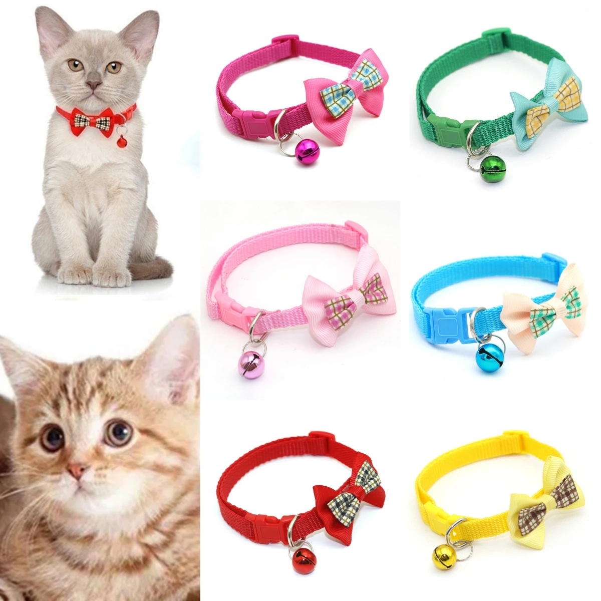 19~32cm Adjustable Pet Cat Dog Collars 1cm Width Cat Rabbit Puppy Bell ...