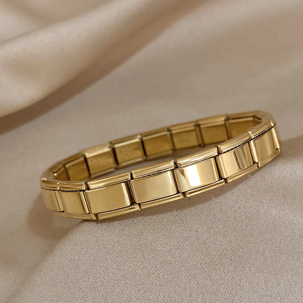 Goldfarbe quadratische Enge elastische Edelstahl Armband Armreif für Frauen neue Vintage wasserdichte Schmuck Geschenke Accessoires