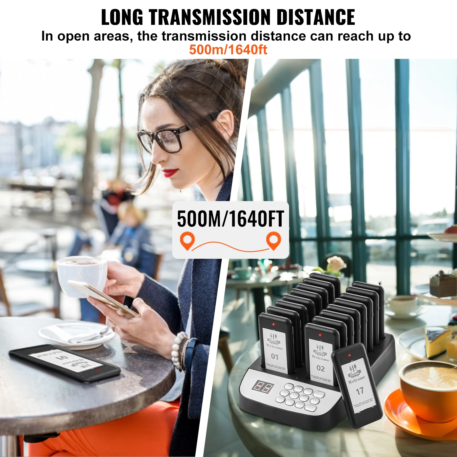 VEVOR 16pcs Restaurant Pager System Wireless 500m Long Range Lineup Waiting Queue Signal Guest Customer Calling Beepers 5