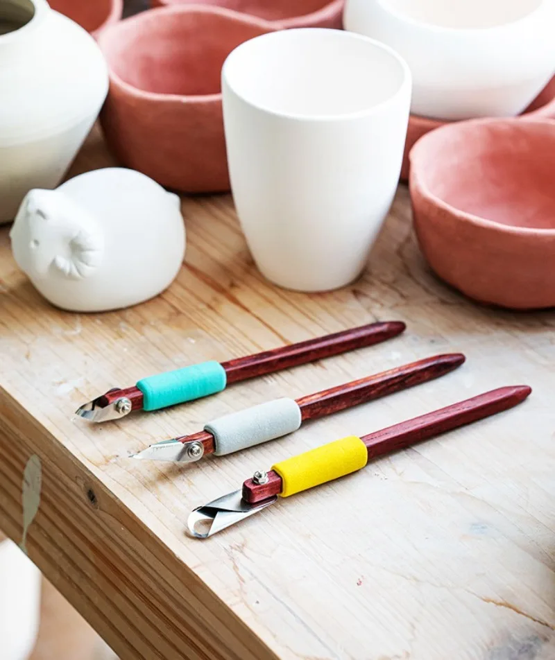 DIY Ceramic Clay Sculpture Scraping Texture Carving Tools Ring Carving Knife Wooden Handle Single Head Scraper Pottery Tools