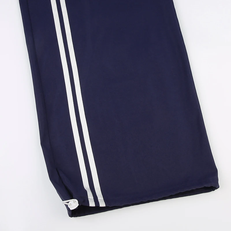 Side Stripe Elastic High Waist Loose Straight Leg Pants Women Letter Print Street Style Hippie Baggy Trousers Preppy Streetwear