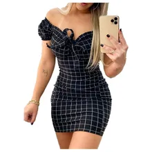 

Europe and America Cross Border Hot ProductsVWomen 'S Collar Plaid Dress Amazon New Low-Cut Strapless Sexy Skirt