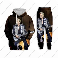 Johnny Hallyday 3d Print Hoodie Pants Suit Male Casual Sweashirt Pullover Men Tracksuit Set Fashion Men's Clothing 2Pcs Suits 1