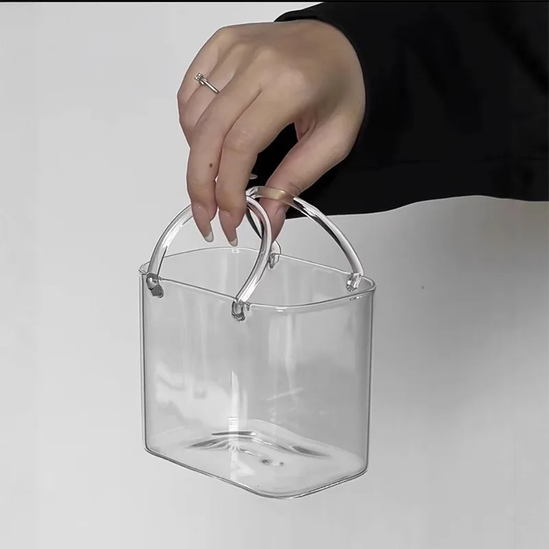 Trendy Glass Handbag Drinkware Set - with Tray, Creative Fruit Juice/Cocktail Cup for Bar/Pub, Stylish Bistro Glassware