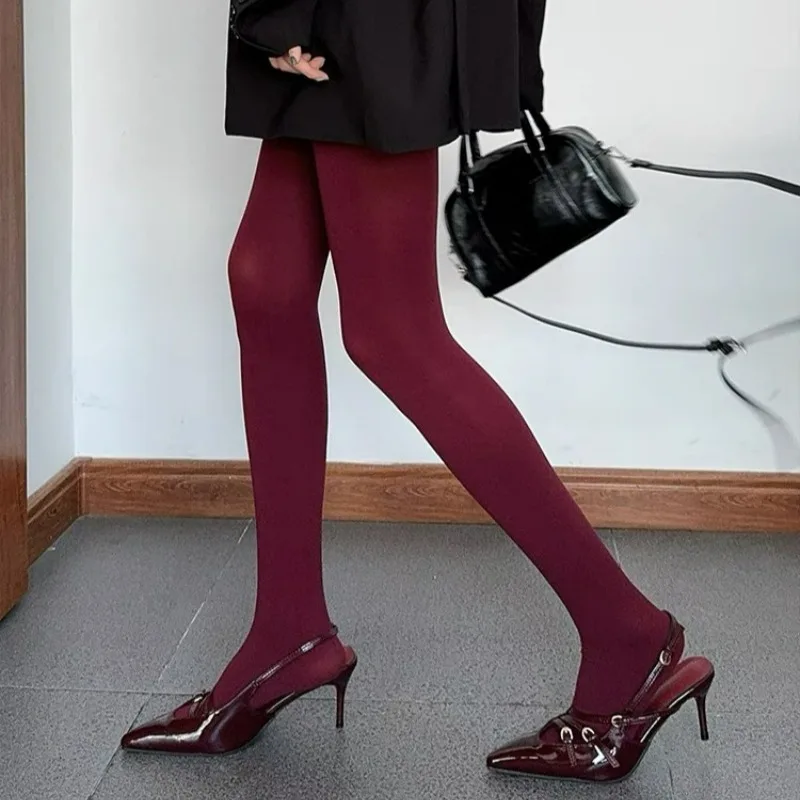 1/2Pcs Vintage Wine Red Stocking Women Sexy Burgundy Thin Thick Super Elastic Tights Anti-Hooker Senior Pantyhose Long Socks