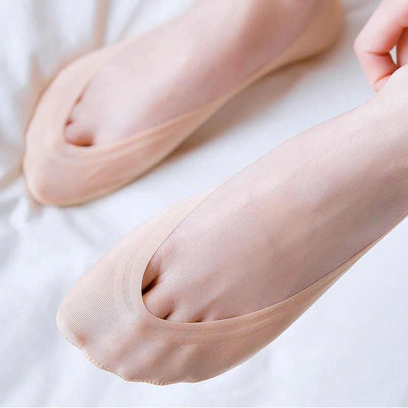5 Paar rutschfeste, unsichtbare Socken, Hausschuhe, nahtlose Bootssocken aus Eisseide, Sommer, dünn, einfarbig, lässig, atmungsaktiv, niedrig geschnittene Socken für Damen – Detail 3
